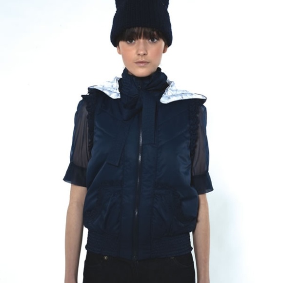 Rare MANOUSH Navy Puffer Jacket Vest Hoodie S - Picture 1 of 6